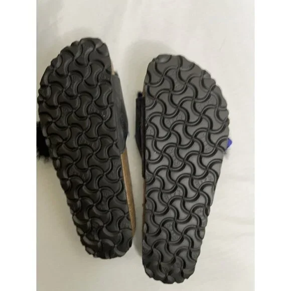 Birkenstock Madrid Big Buckle Black Oiled Leather Shearling Size 37 6 Narrow New